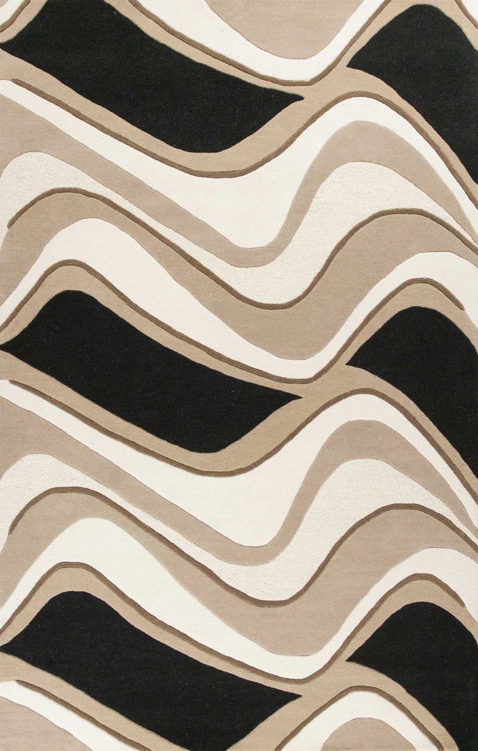 2' X 4' Black Or Beige Waves Wool Area Rug