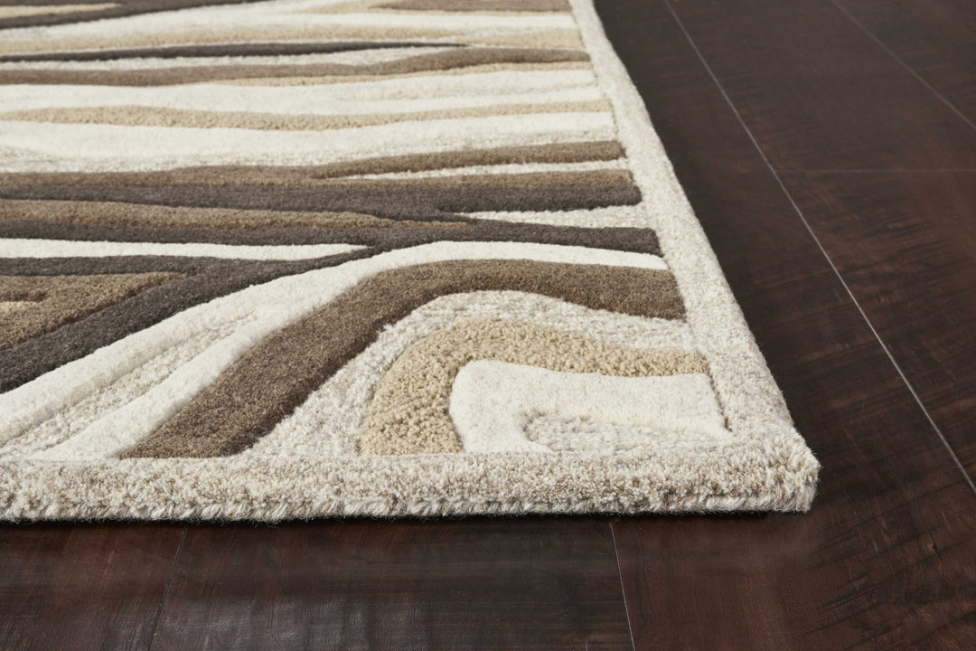 2' X 4' Natural Beige Hand Tufted Abstract Waves Indoor Accent Rug