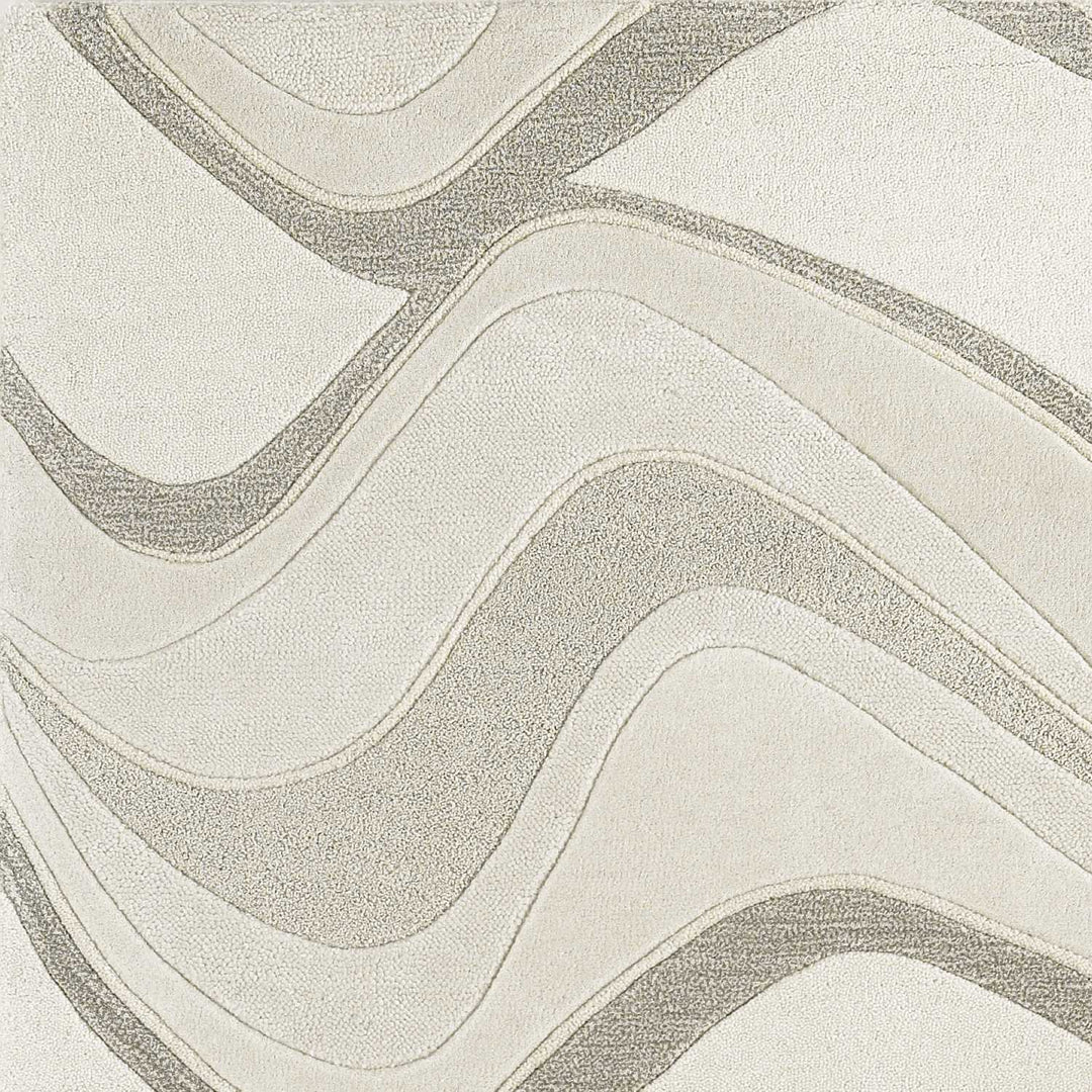 2' X 4' Ivory Hand Tufted Abstract Waves Indoor Accent Rug