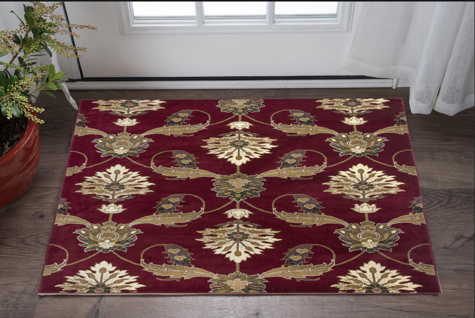 8' Red and Ivory Floral Runner Rug