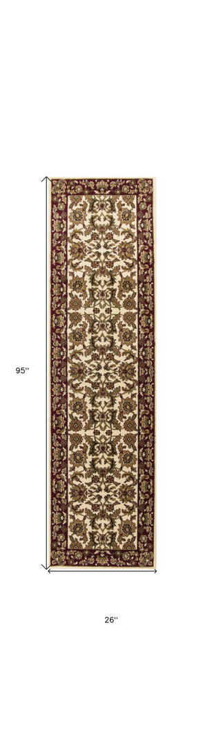 2' X 8' Ivory Or Red Traditional Bordered Runner Rug