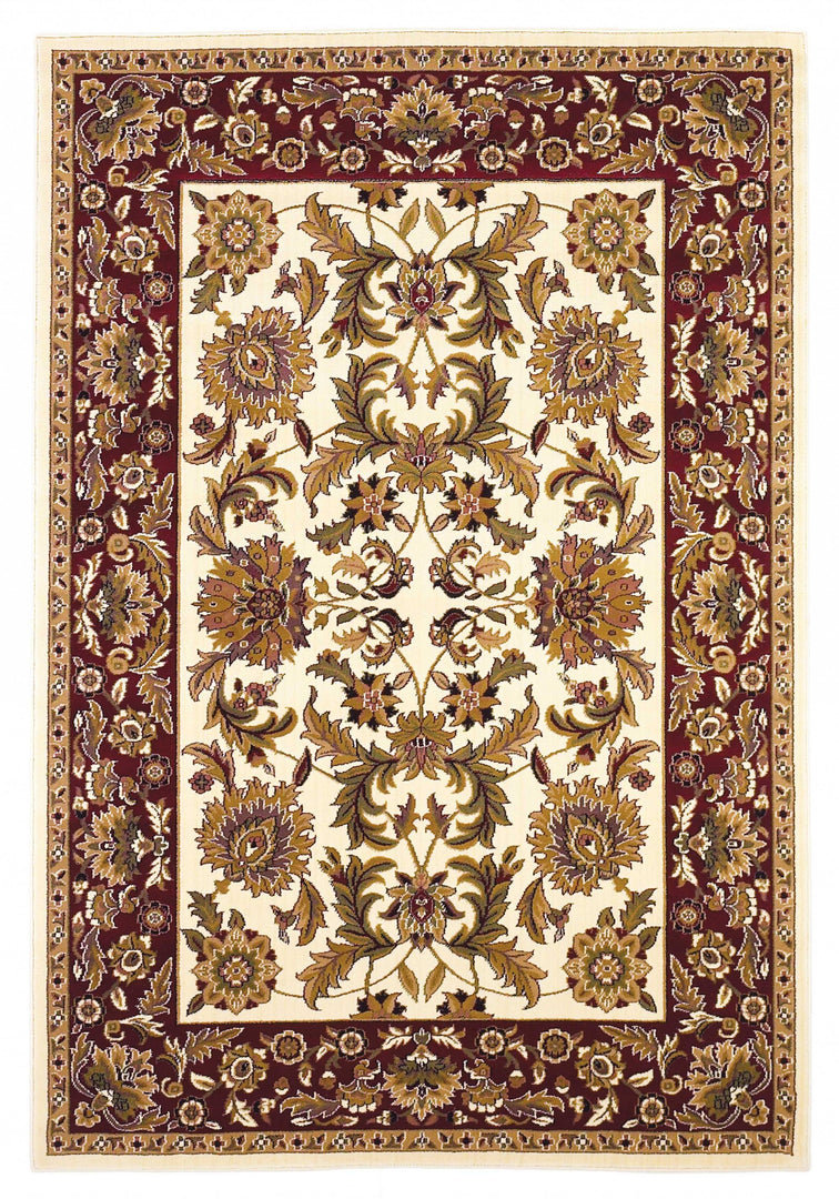 2' X 8' Ivory Or Red Traditional Bordered Runner Rug