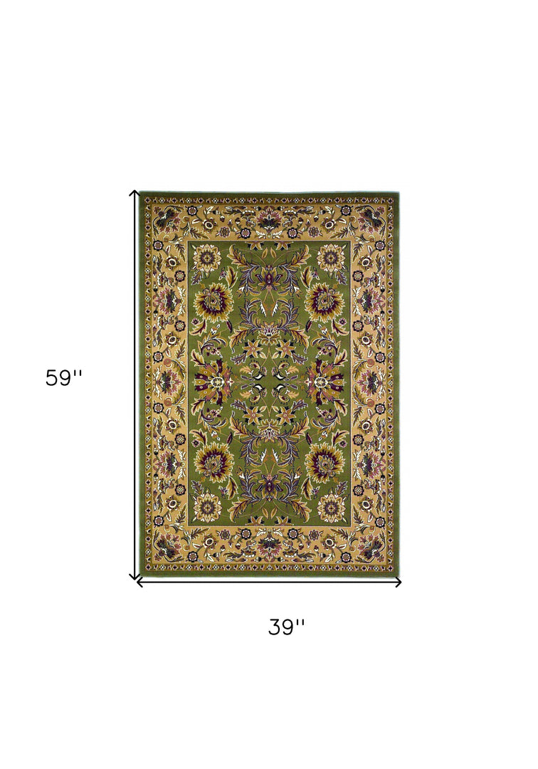 2' X 8' Green Or Taupe Traditional Bordered Runner Rug