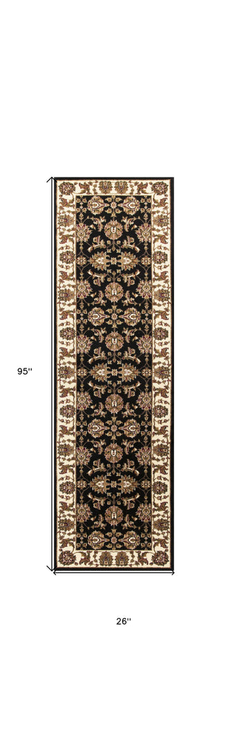 2' X 8' Black Or Ivory Traditional Bordered Rug