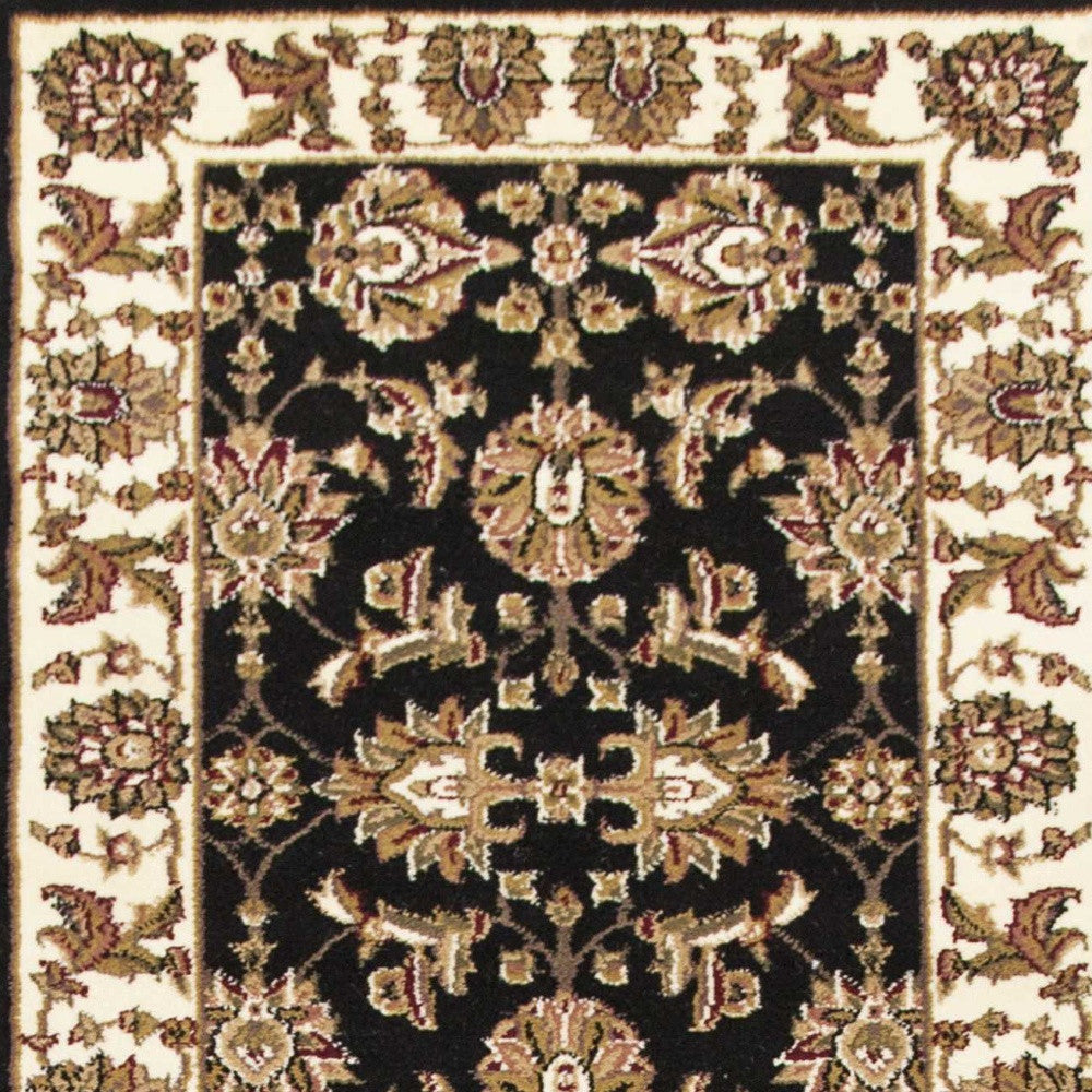 2' X 8' Black Or Ivory Traditional Bordered Rug