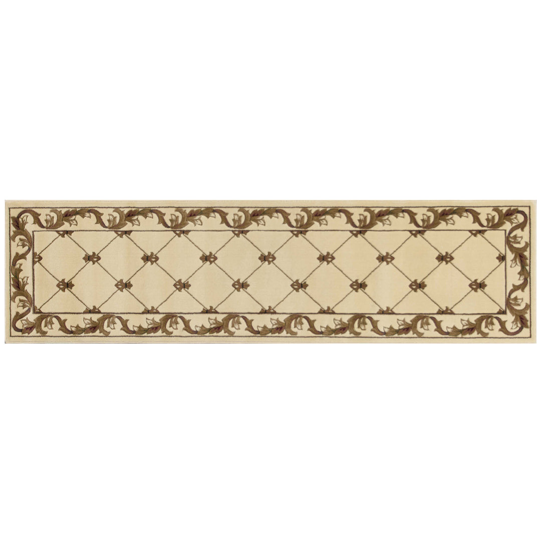 2' X 8' Ivory Fleur De Lis Runner Rug