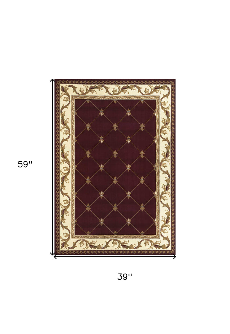 2' X 8' Red Fleur De Lis Runner Rug