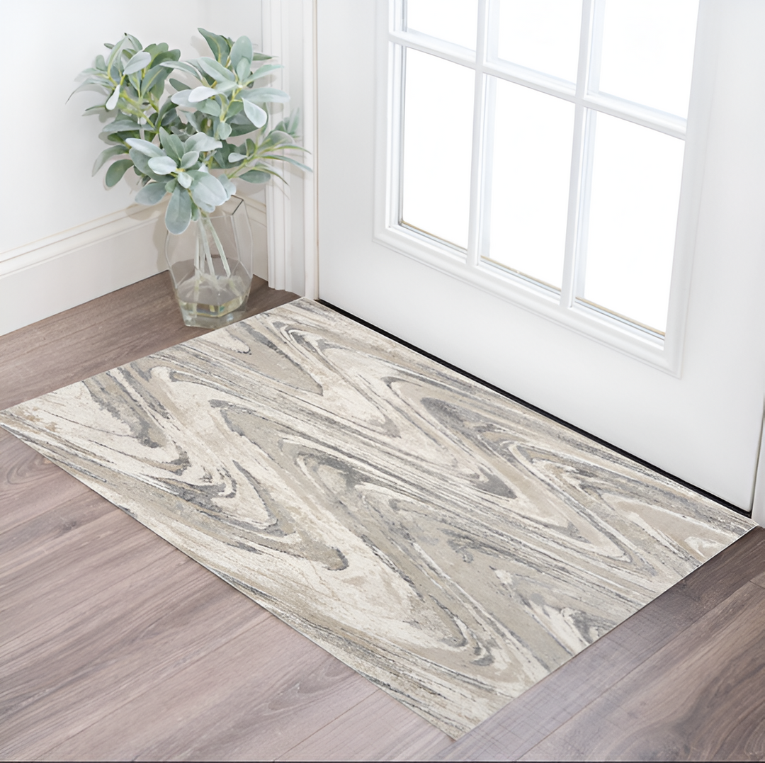 7' Natural Abstract Runner Rug