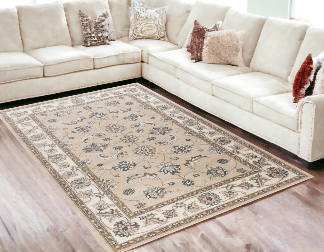 3' X 5' Beige and Ivory Floral Area Rug