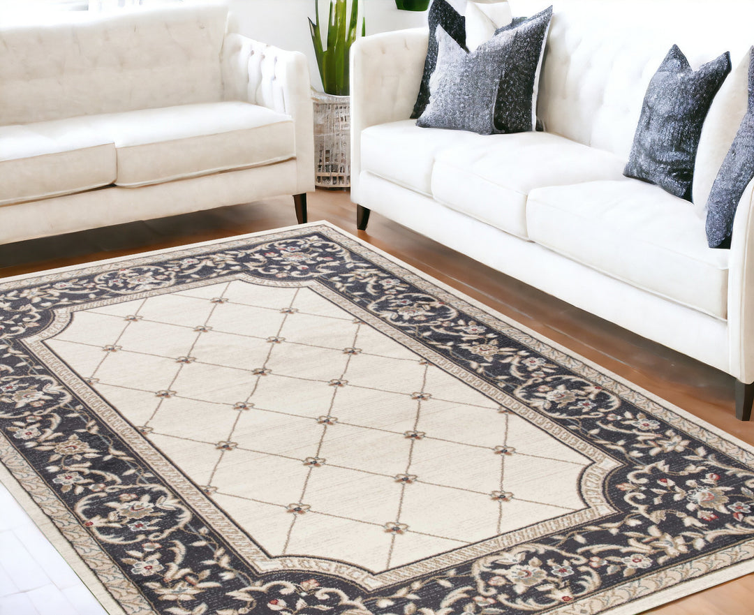 3' X 5' Gray and Ivory Trellis Area Rug