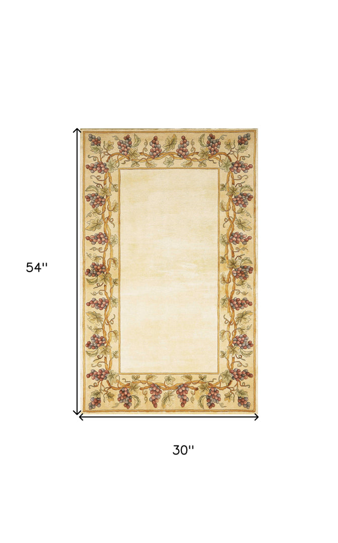 2' X 3' Ivory Wool Floral Hand Tufted Area Rug