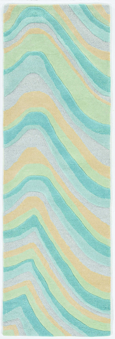 2' X 4' Blue And Beige Wool Abstract Hand Tufted Area Rug