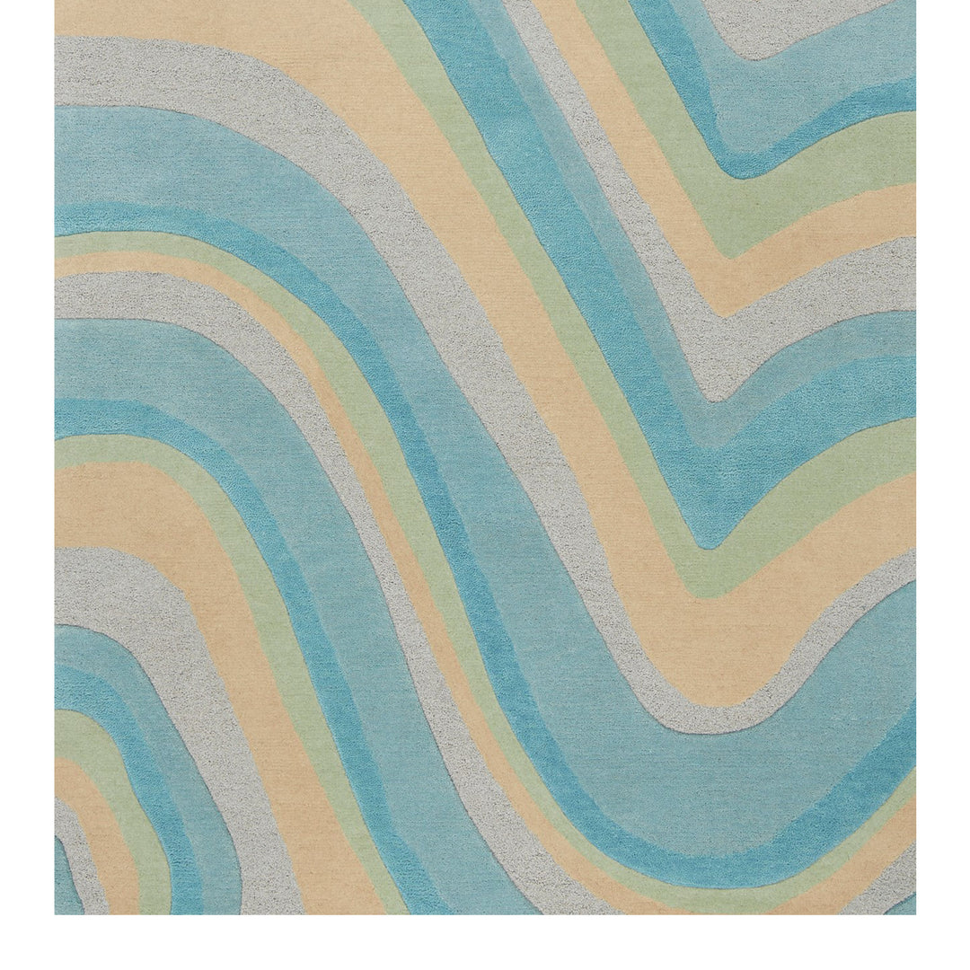 2' X 4' Blue And Beige Wool Abstract Hand Tufted Area Rug