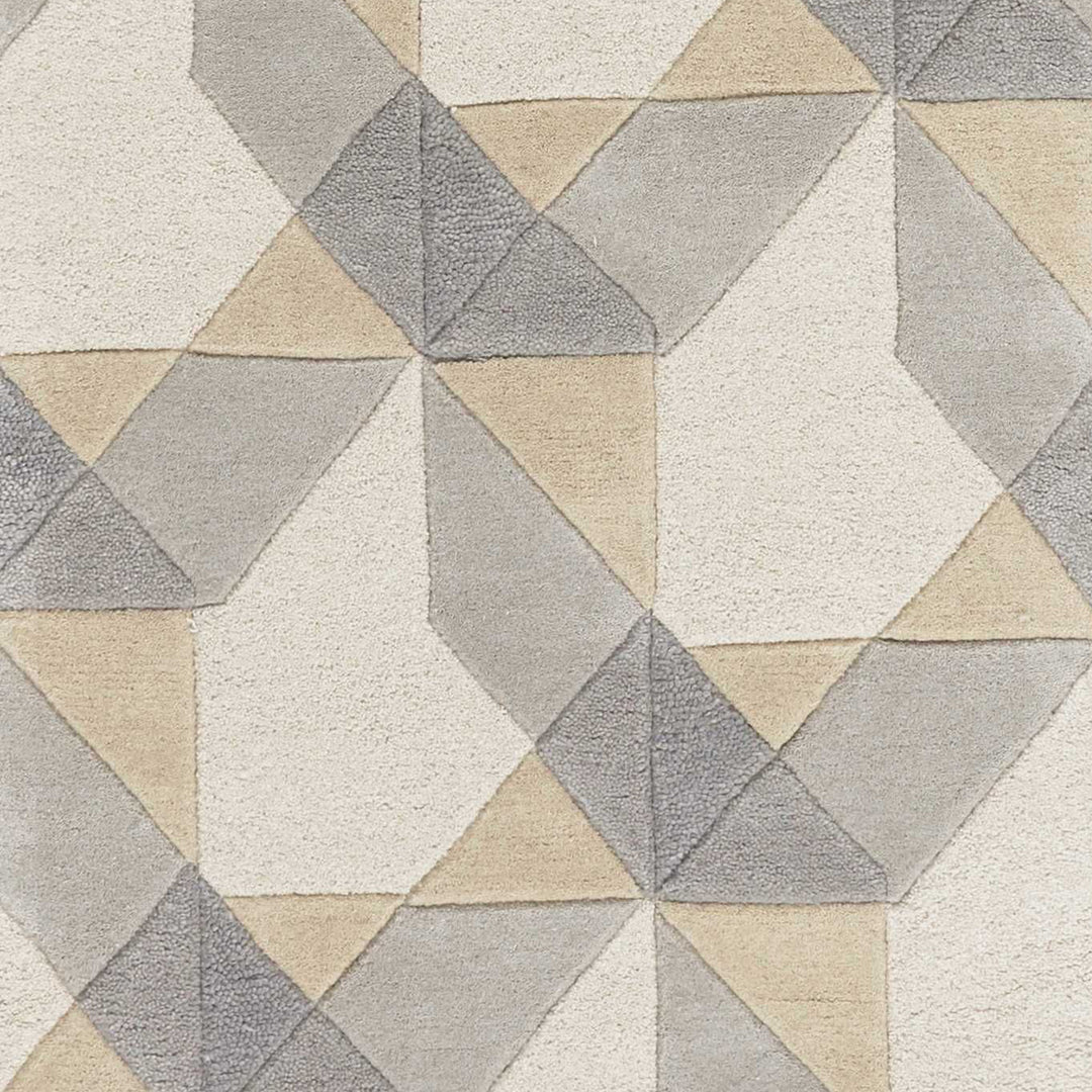 2' X 4' Ivory Or Grey Polygon Pattern Wool Area Rug