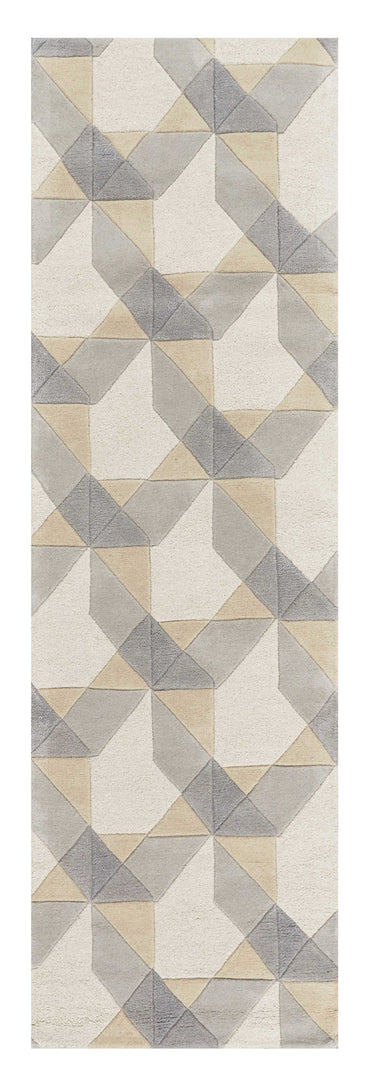 2' X 4' Ivory Or Grey Polygon Pattern Wool Area Rug