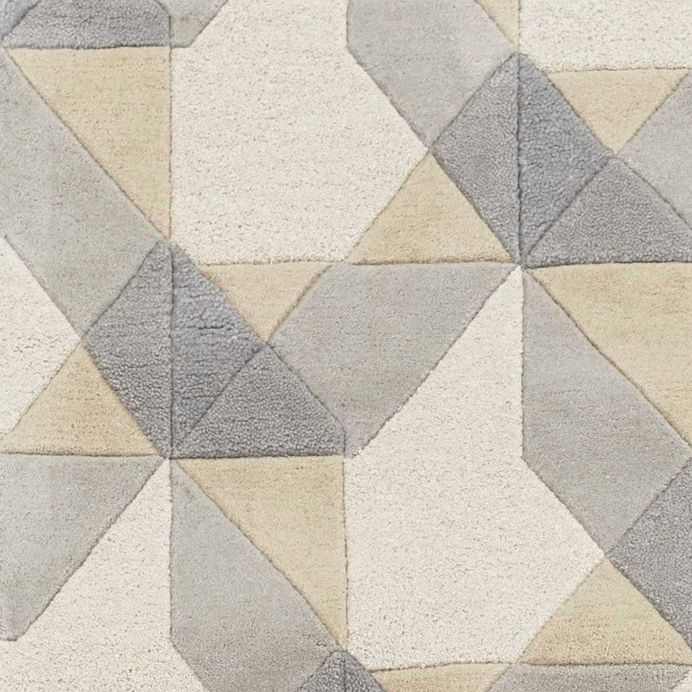 2' X 4' Ivory Or Grey Polygon Pattern Wool Area Rug