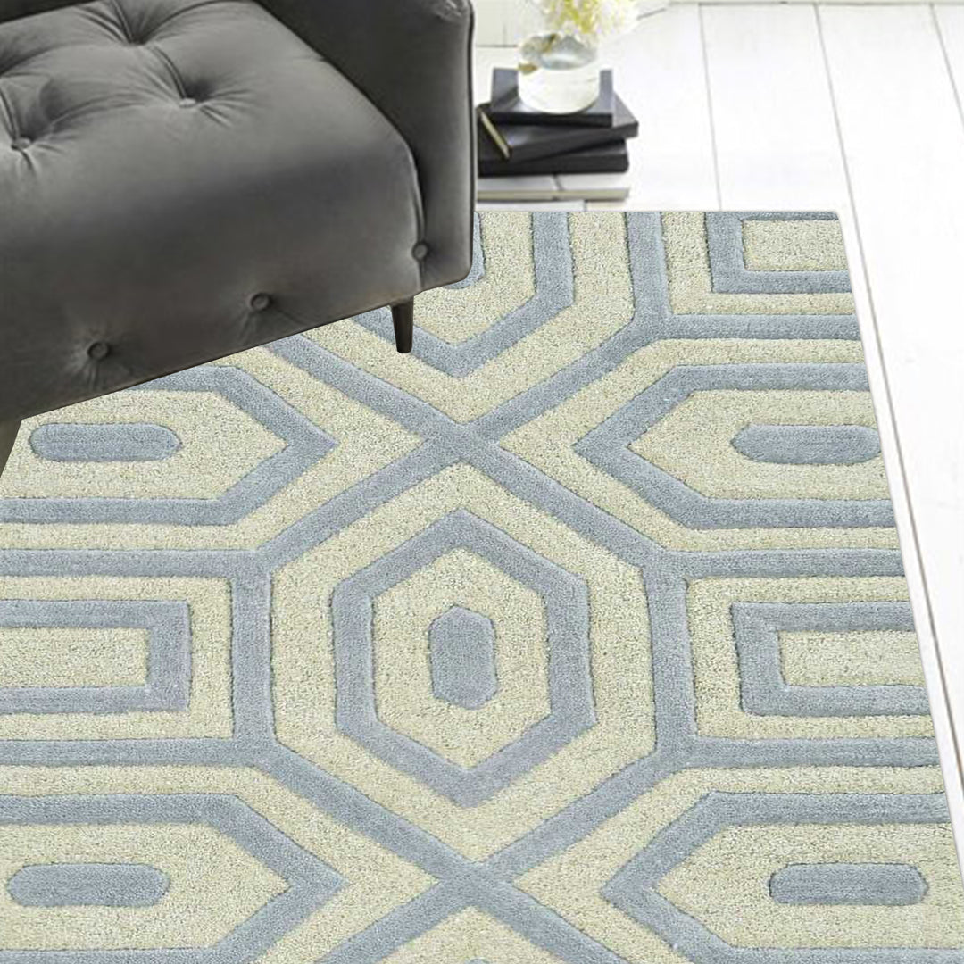 2' X 4' Grey Hand Tufted Geometric Indoor Accent Rug