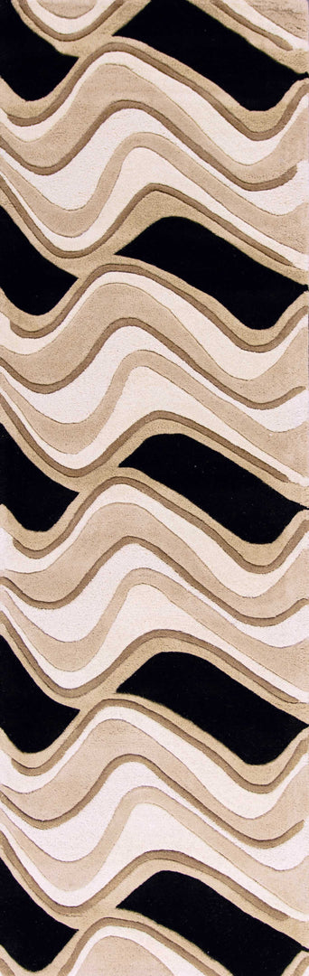 2' X 4' Black Or Beige Waves Wool Area Rug