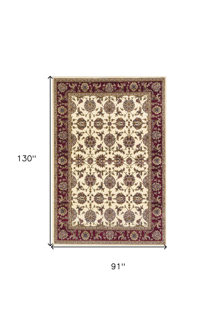 8' Red And Ivory Floral Medallion Runner Rug