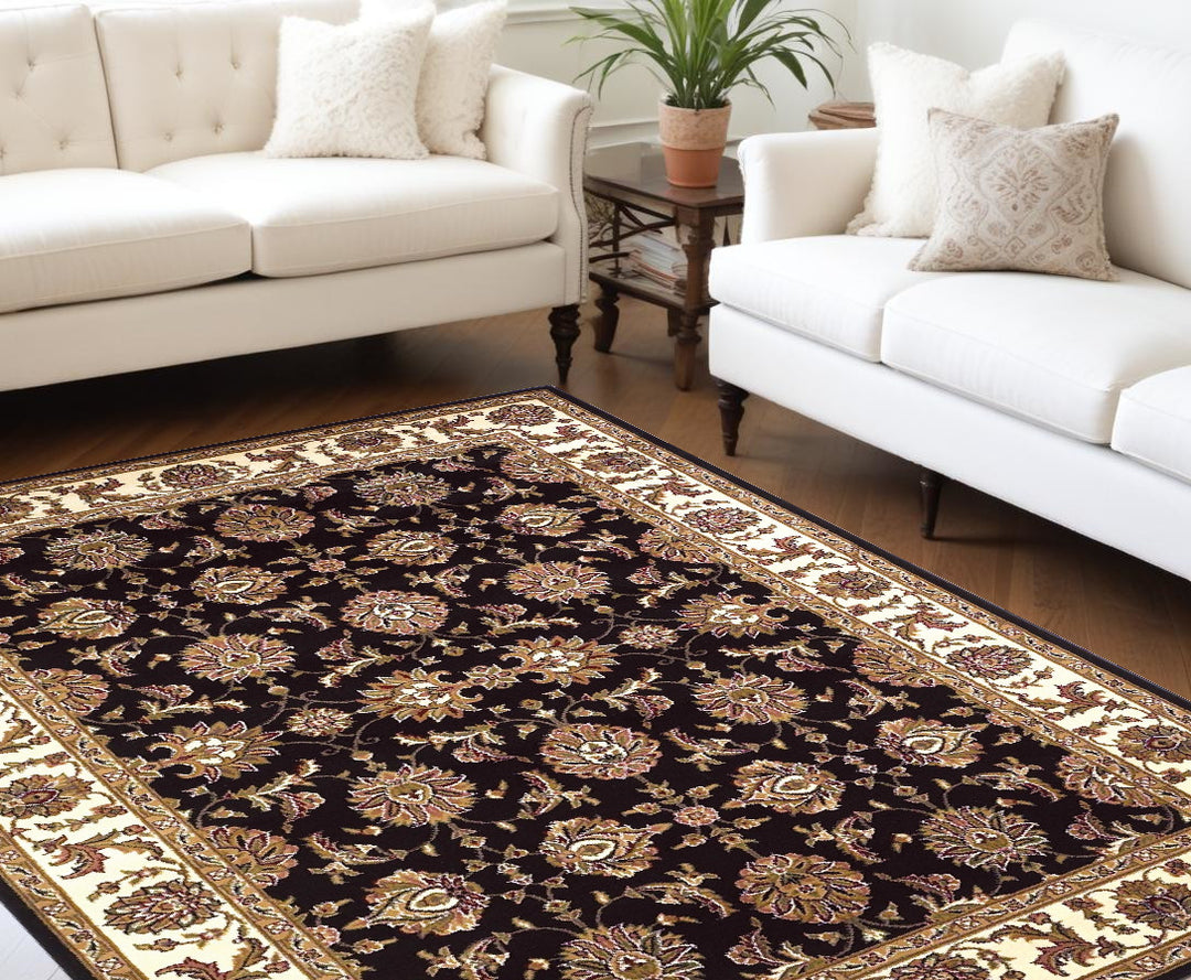 2' X 8' Black Or Ivory Traditional Bordered Rug