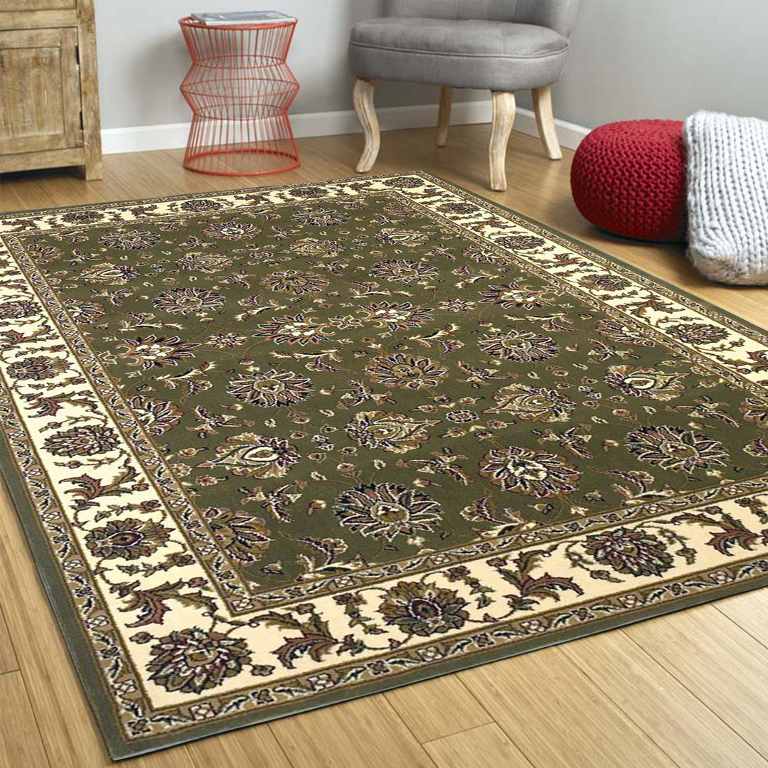 9' X 13'  Polypropylene Green Or  Ivory  Area Rug