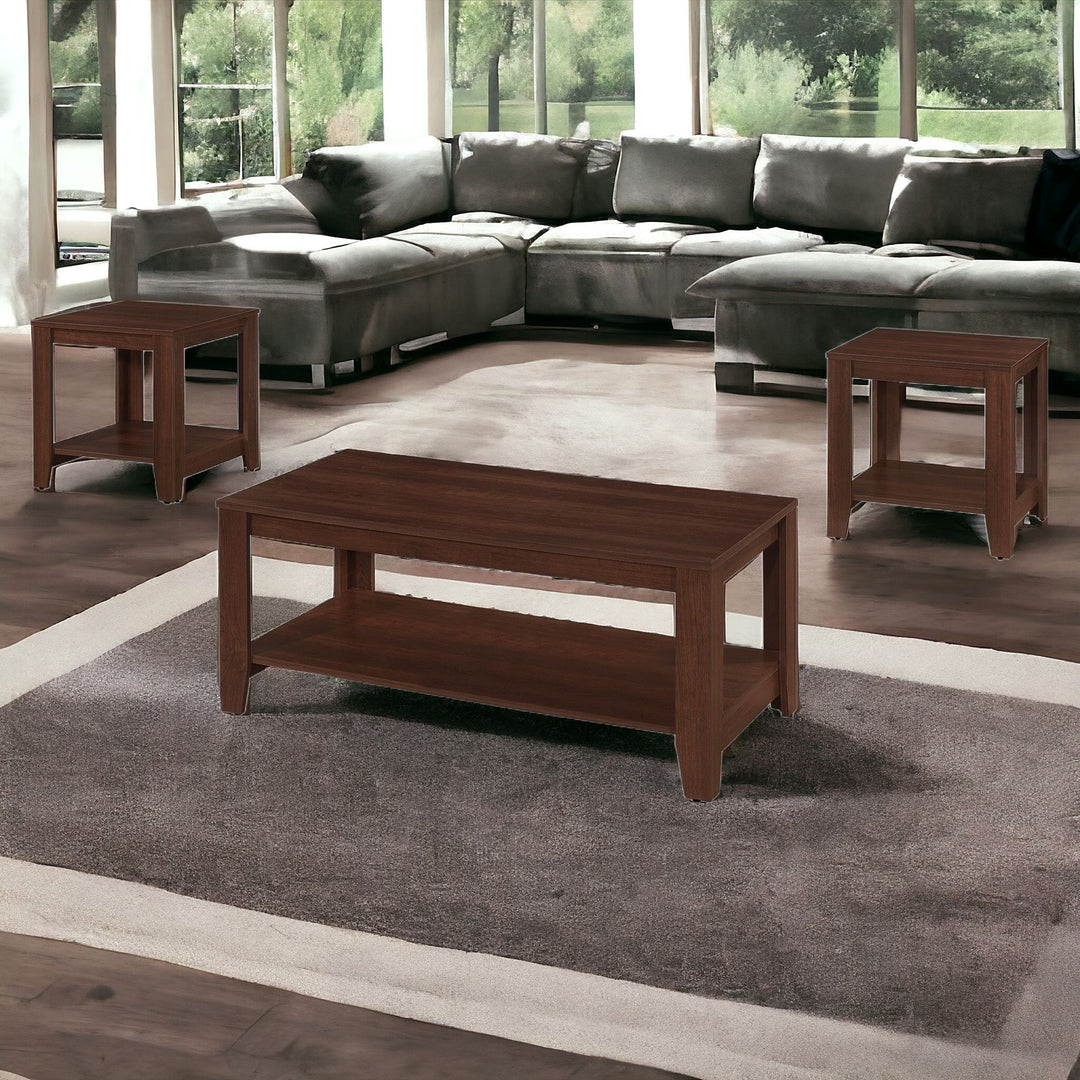 Set of Three 42" Brown Coffee Table With Shelf