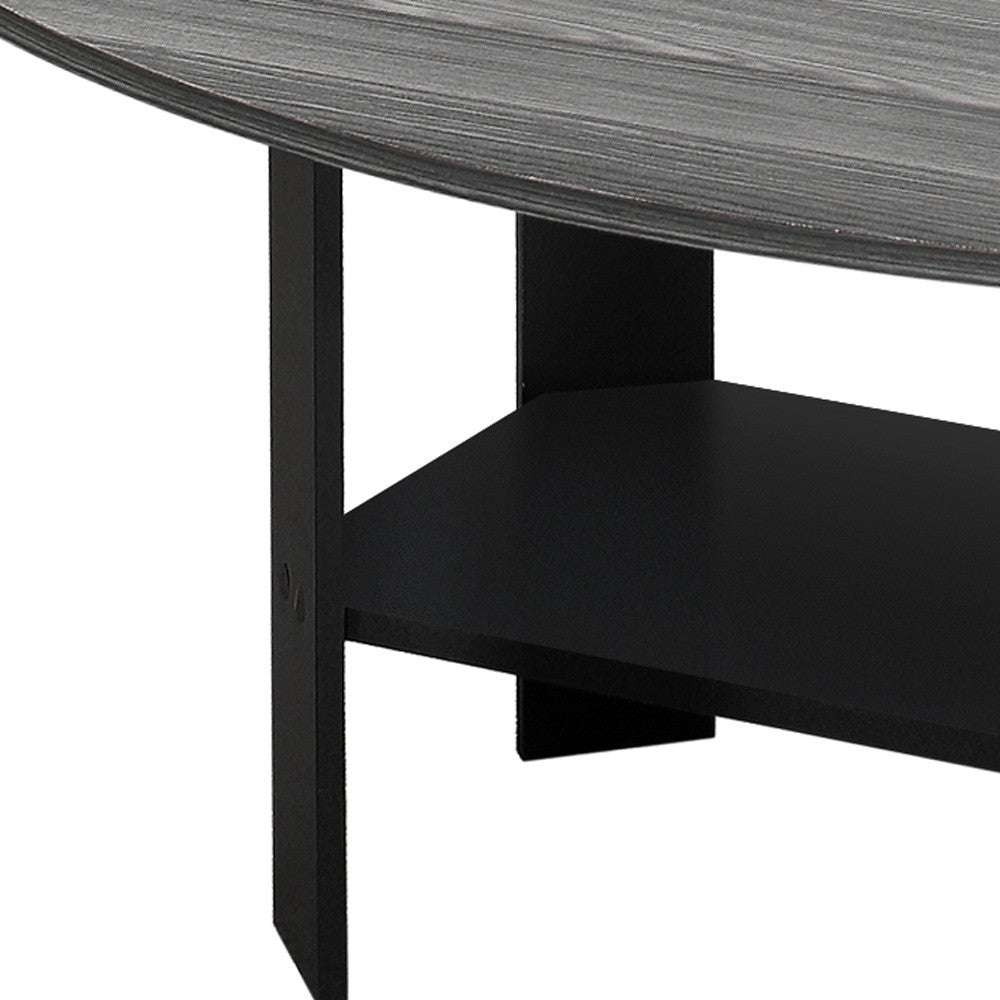 Set of Three 36" Gray And Black Wood Coffee Table With Shelf