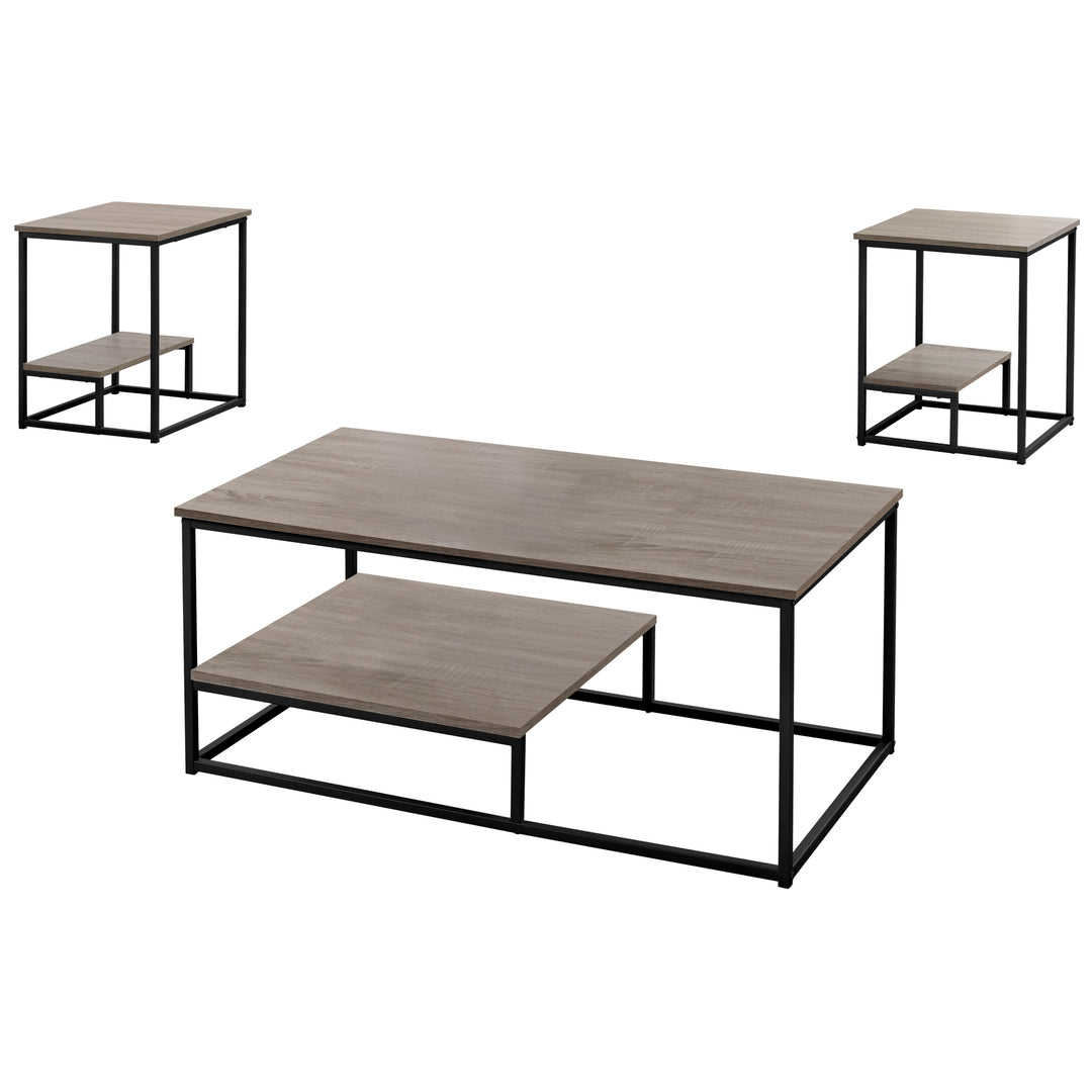 Set of Three 42" Taupe And Black Metal Coffee Table With Shelf