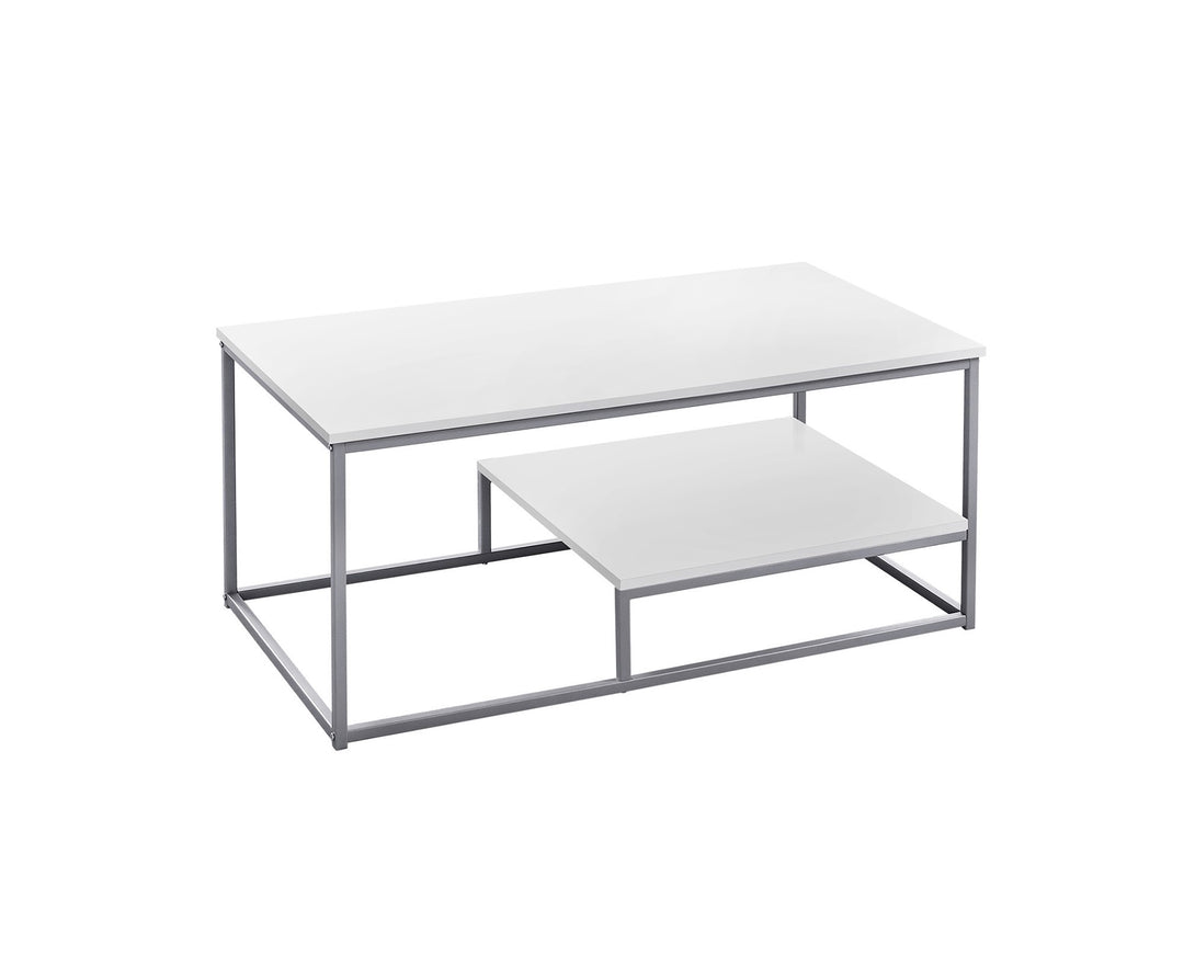 Set of Three 42" White And Silver Metal Coffee Table With Shelf