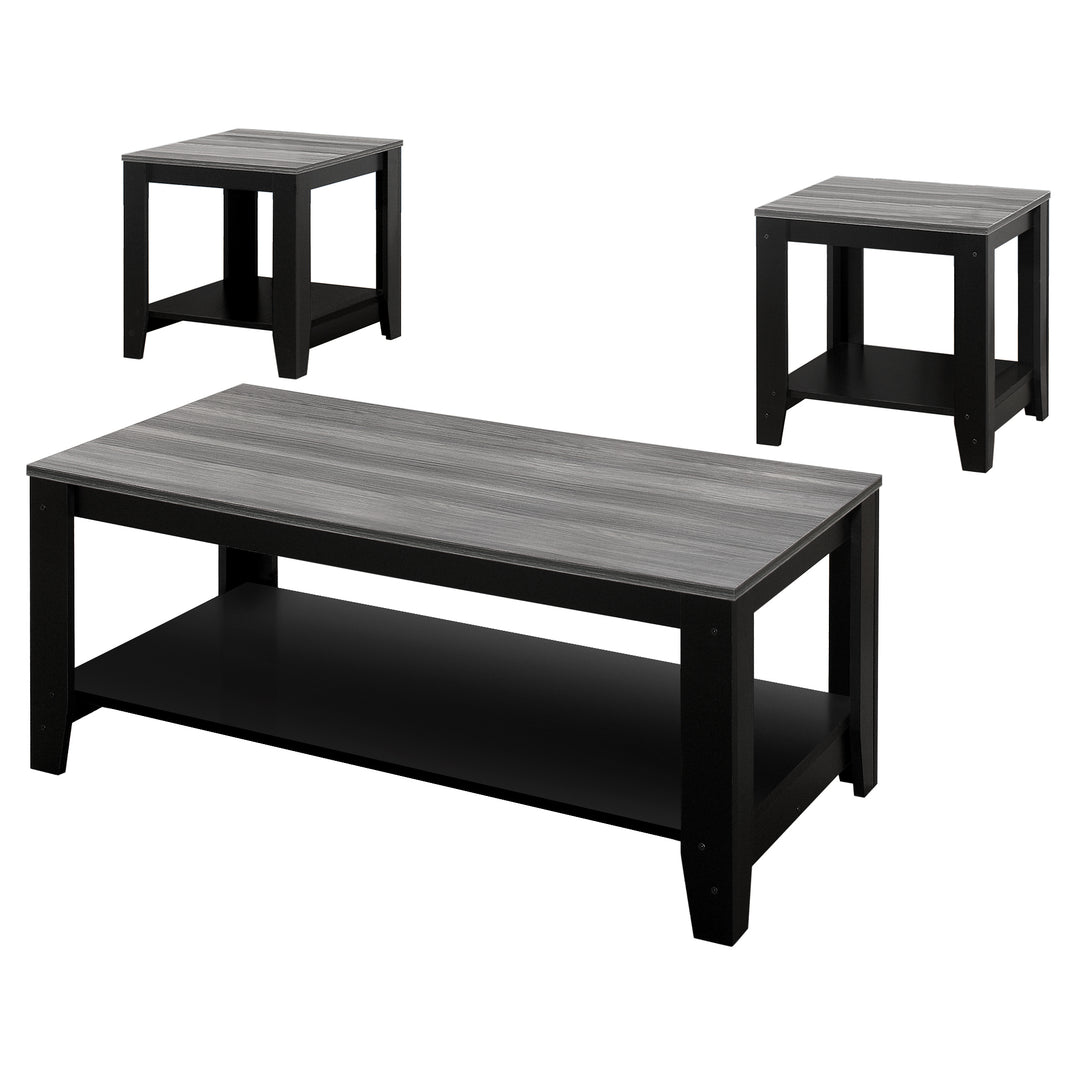 Set of Three 42" Gray And Black Coffee Table With Shelf