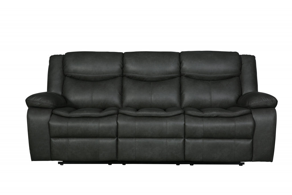 86" Gray Faux Leather Sofa With Black Legs