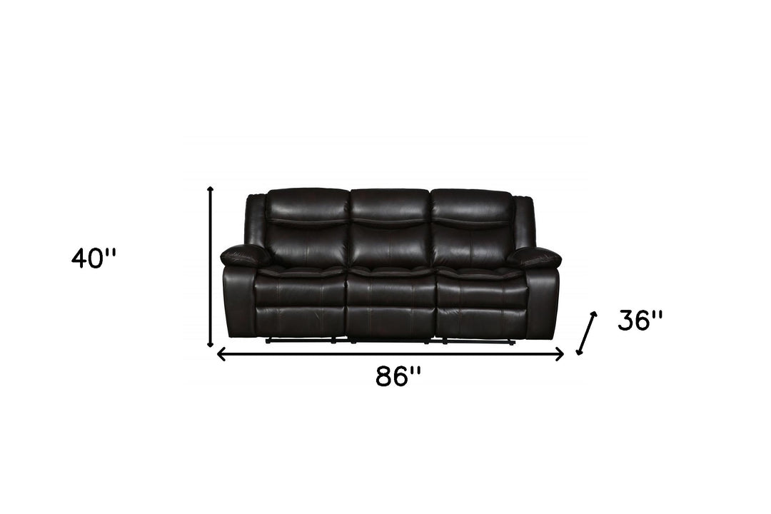 86" Brown Faux Leather Sofa With Black Legs