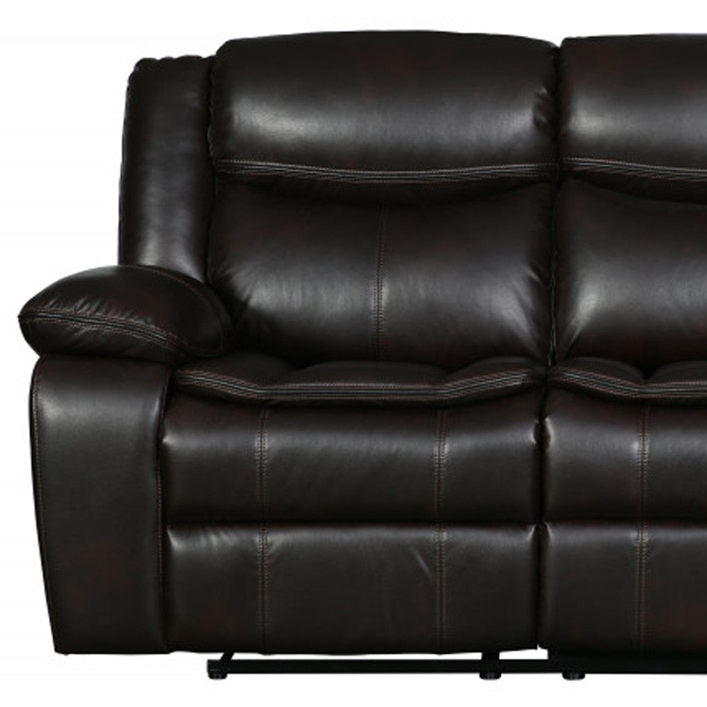 86" Brown Faux Leather Sofa With Black Legs