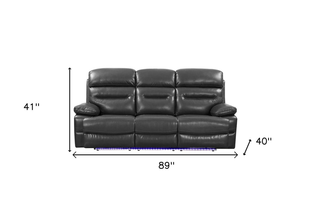 89" Gray Faux Leather USB Sofa With Black Legs