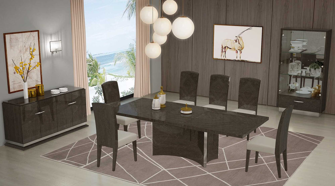 99" Gray Brown High-Gloss Solid Wood Dining Table