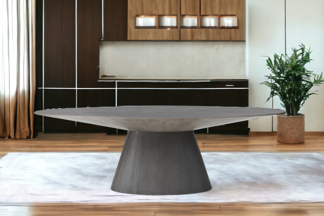 95" Gray Round Solid Wood Dining Table with Pedestal Base