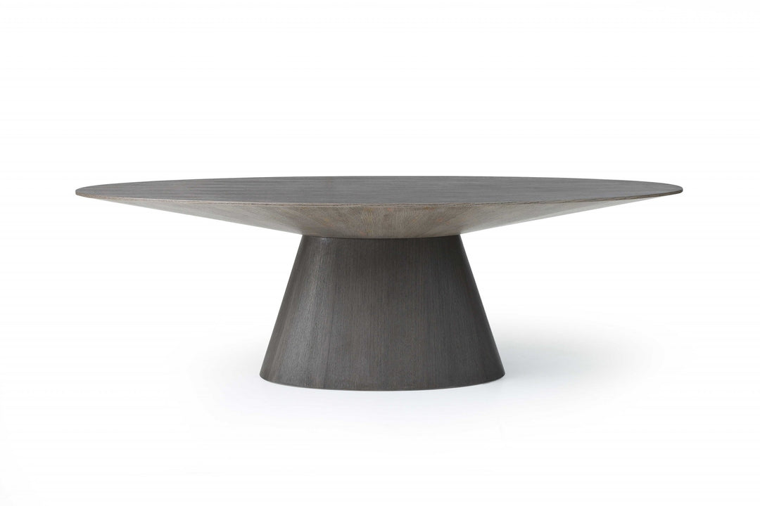 95" Gray Round Solid Wood Dining Table with Pedestal Base