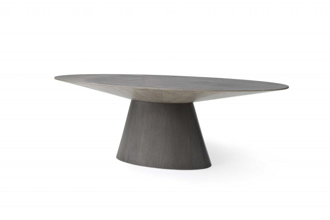 95" Gray Round Solid Wood Dining Table with Pedestal Base