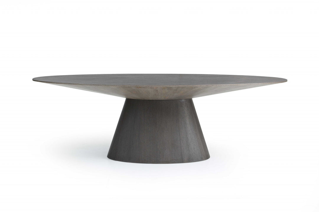 95" Gray Round Solid Wood Dining Table with Pedestal Base