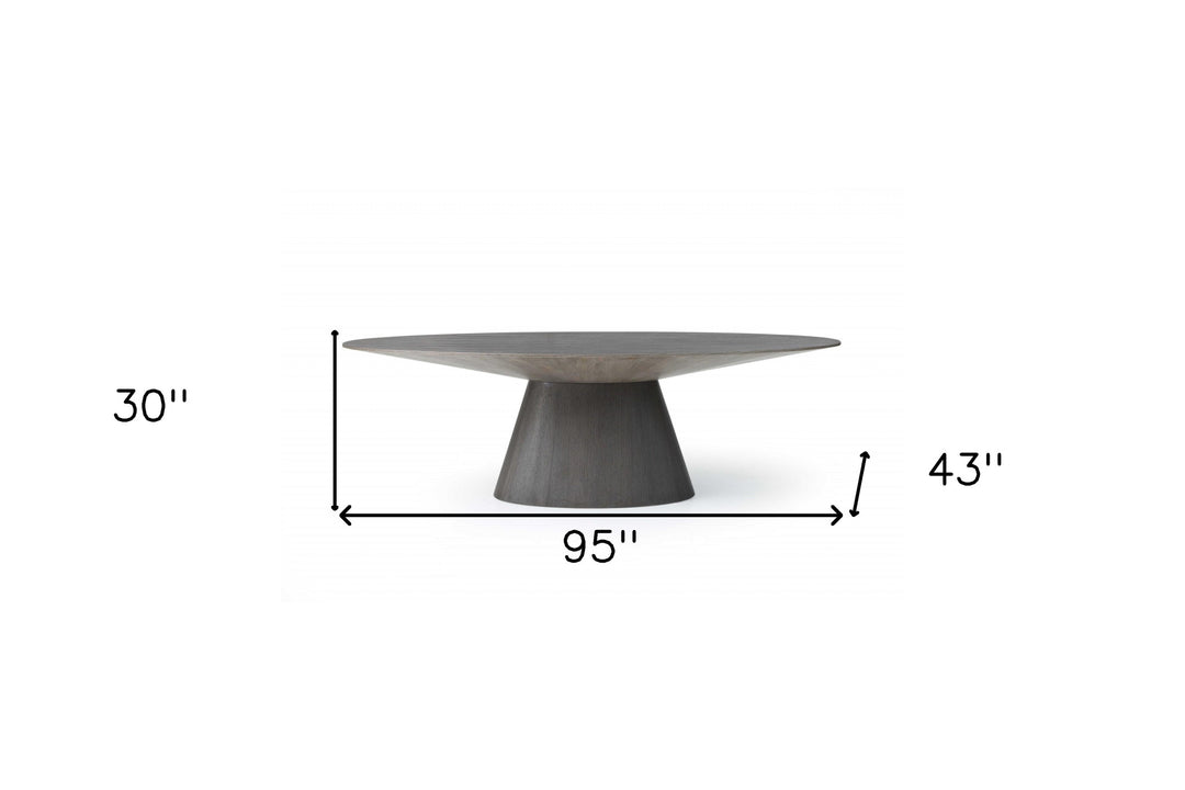 95" Gray Round Solid Wood Dining Table with Pedestal Base