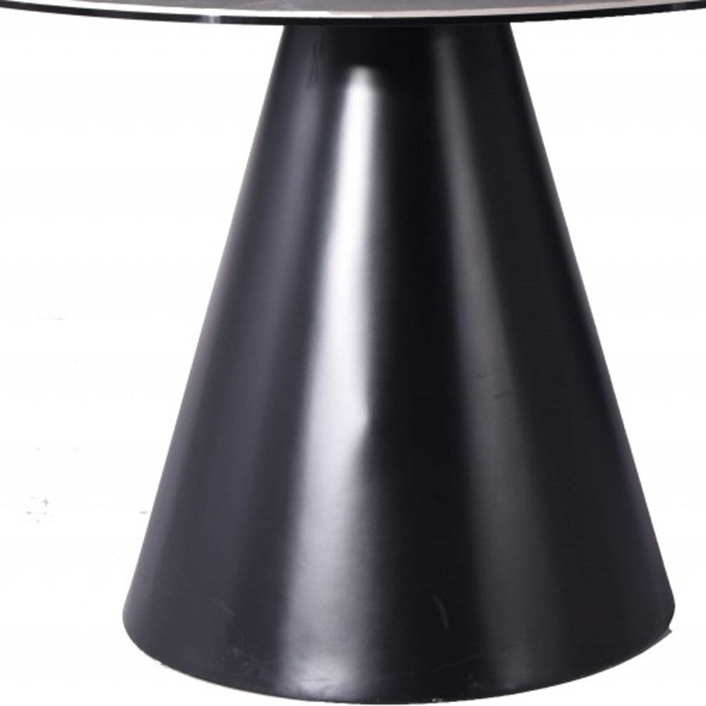 47-Inch Gray Rounded Stone and Iron Pedestal Dining Table