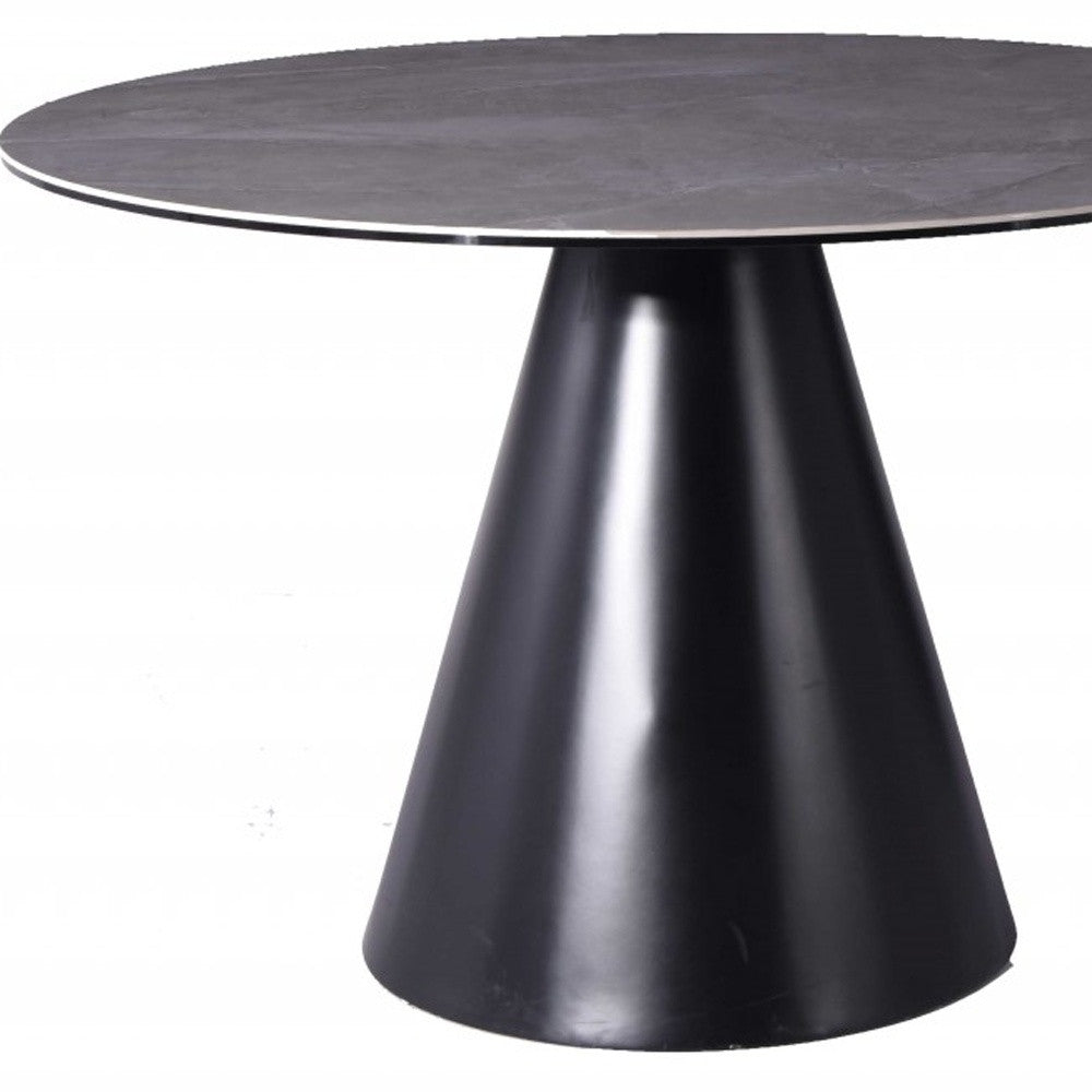 47-Inch Gray Rounded Stone and Iron Pedestal Dining Table