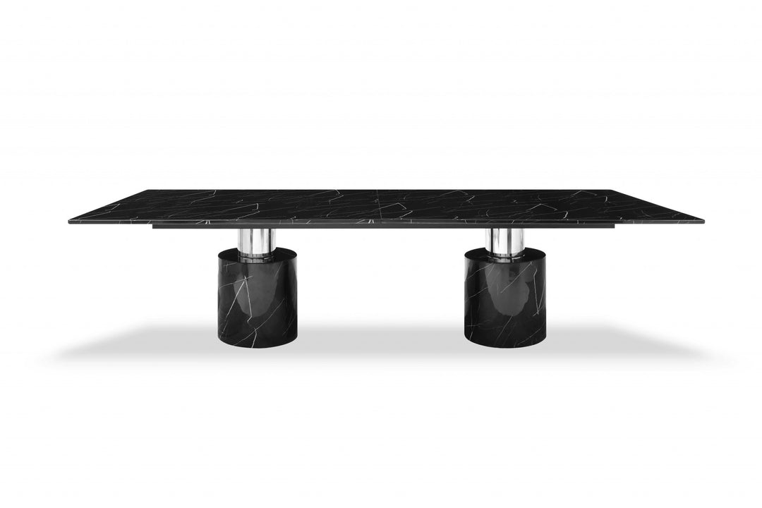 120-Inch Black Marble Double Pedestal Base Dining Table