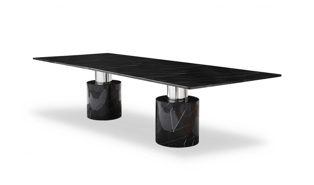 120-Inch Black Marble Double Pedestal Base Dining Table