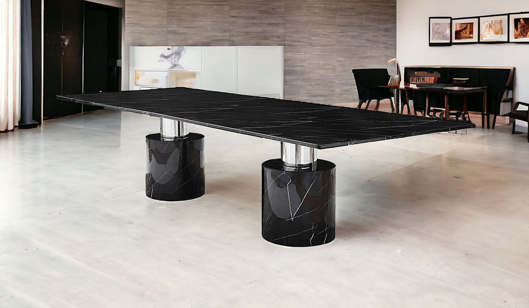 120-Inch Black Marble Double Pedestal Base Dining Table