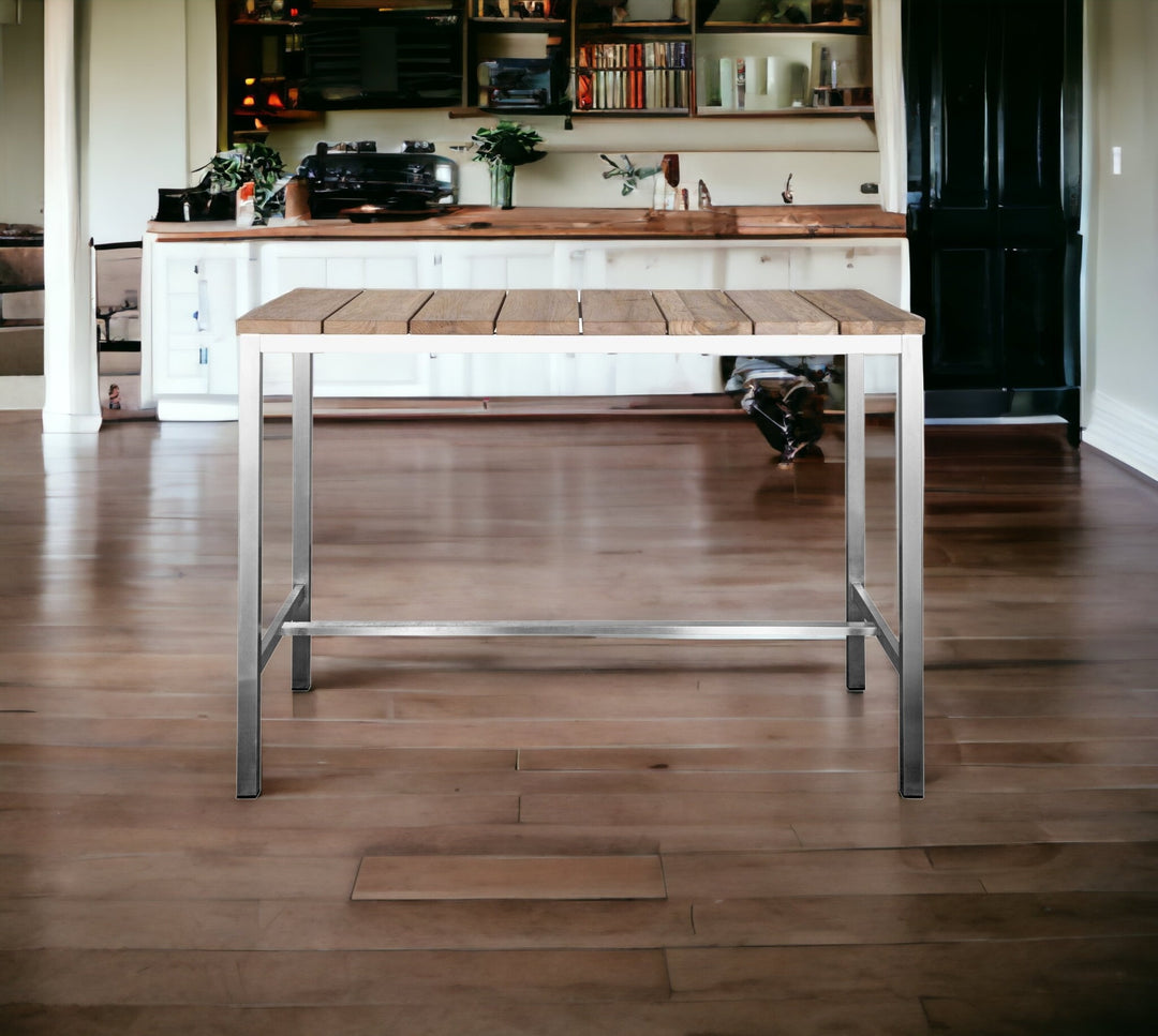 55" Two-Tone Wood Brown and Silver Dining Table