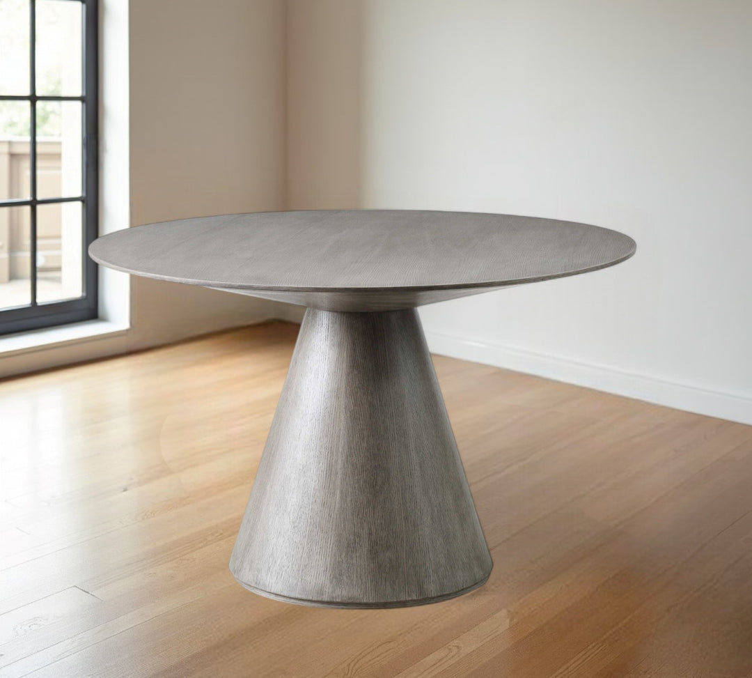 47" Gray Solid Wood Round Pedestal Dining Table – A Timeless Anchor for Your Space