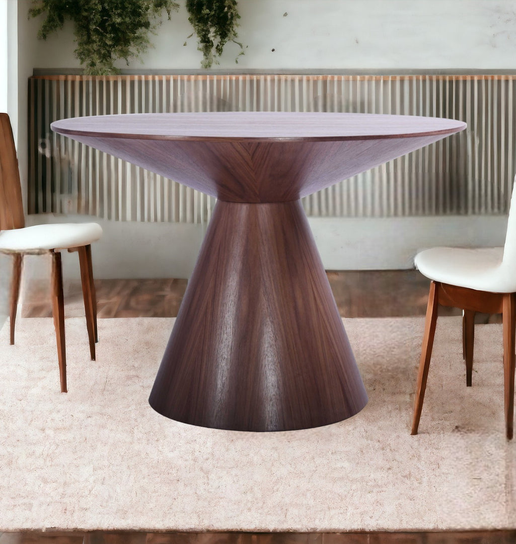 47" Brown Rounded Solid Wood Pedestal Base Dining Table