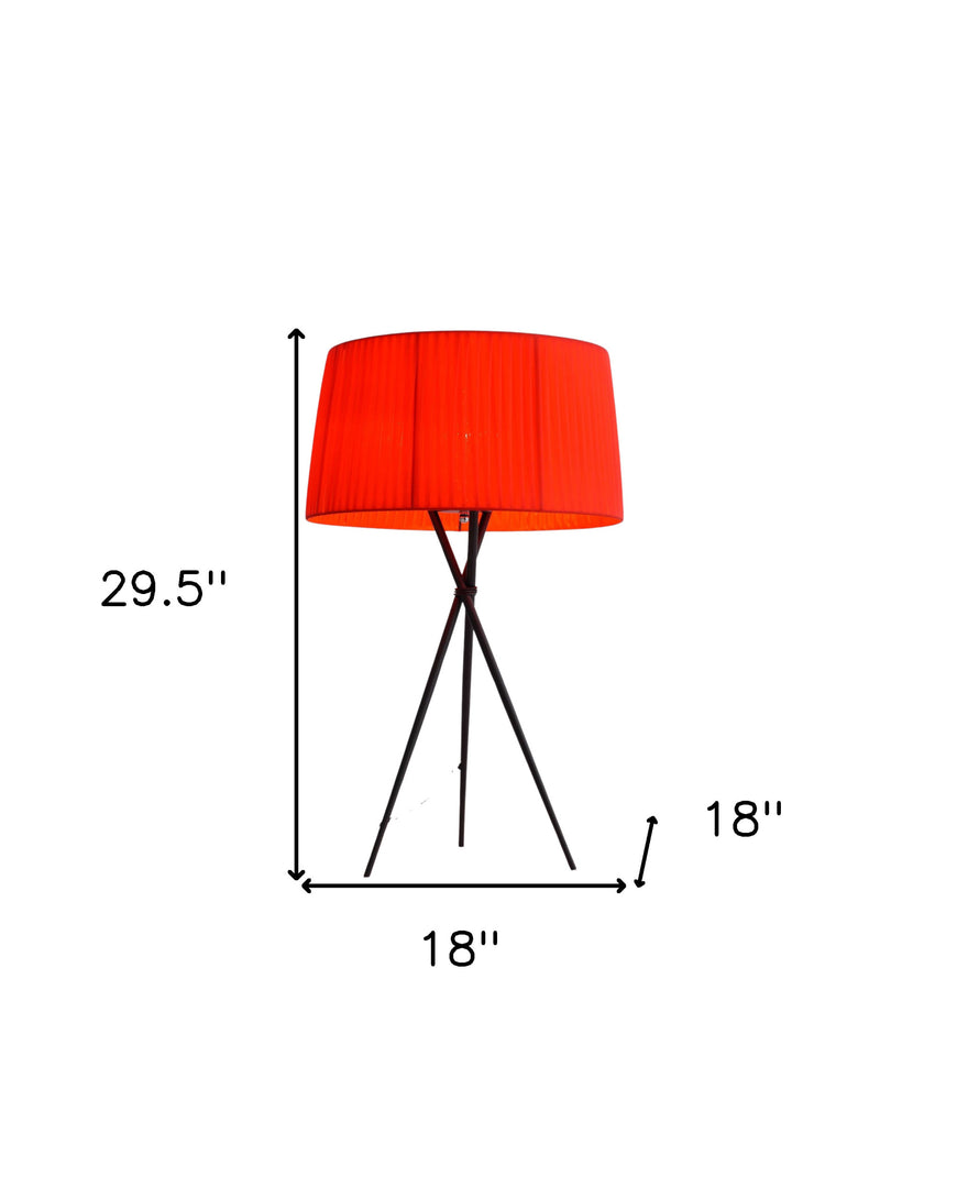 30" Black Metal Tripod Table Lamp With Red Empire Shade