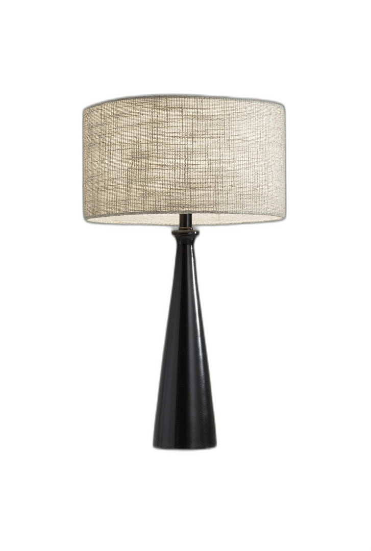 22" Black Metal Geo Triangle Table Lamp With Beige Drum Shade